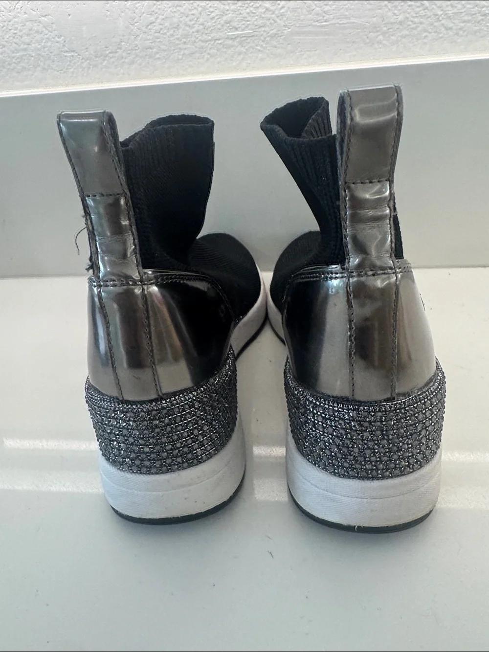 Michael Kors Black Knit Sock Sneakers with Glitter Heel